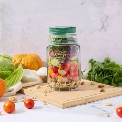 Eating Salad Container with Built-in Plastic Salad Storage Jar